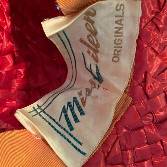 Miss Eileen Red Straw Hat with New Ribbon circa 1940 - Picture 6 of 6